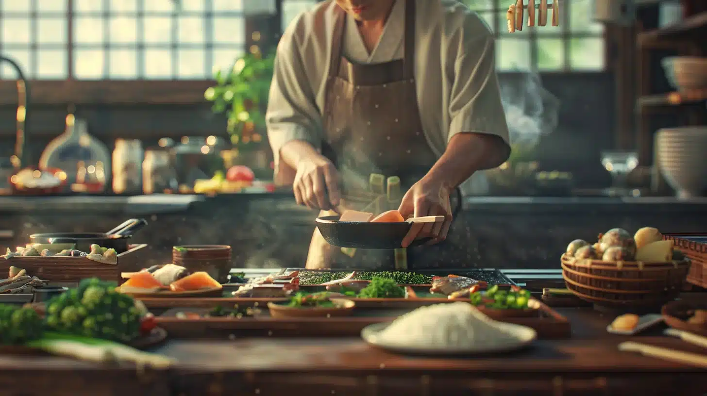 tablier japonais traditionnel en cuisine