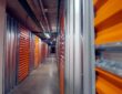 Closed modern storage boxes in warehouse