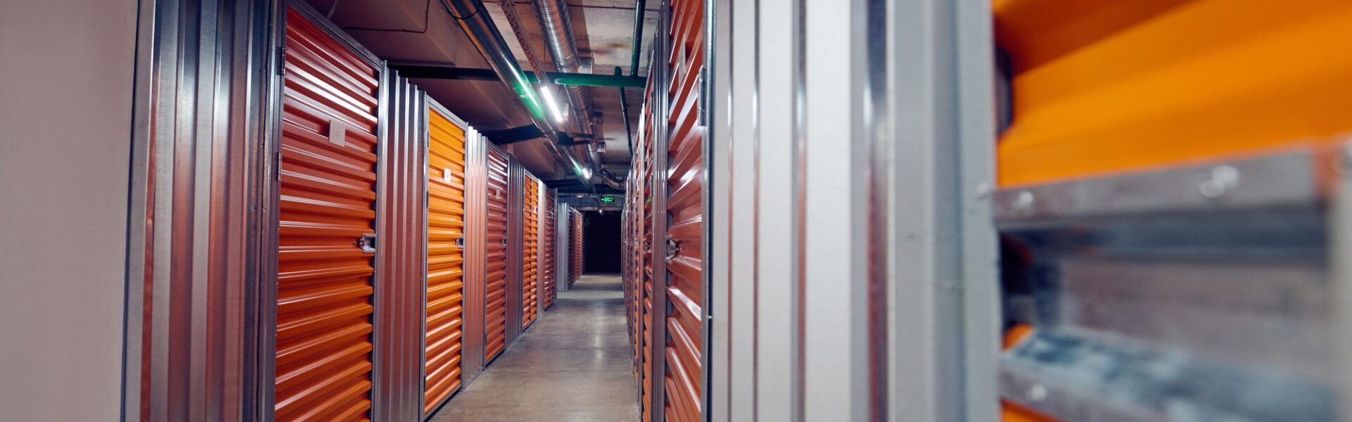 Closed modern storage boxes in warehouse