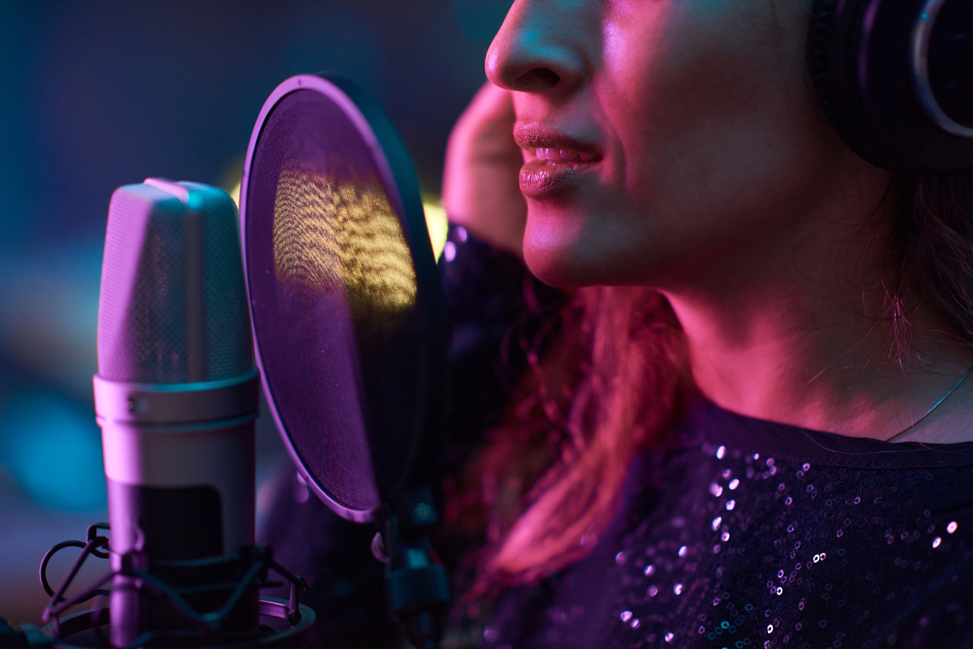 Singer singing to microphone