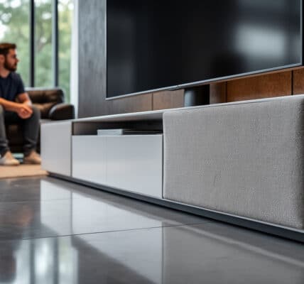 découvrez le meuble tv à led blanc laqué horizon, alliant design contemporain et praticité. offrez à votre salon une touche moderne et élégante avec ce meuble fonctionnel et lumineux.