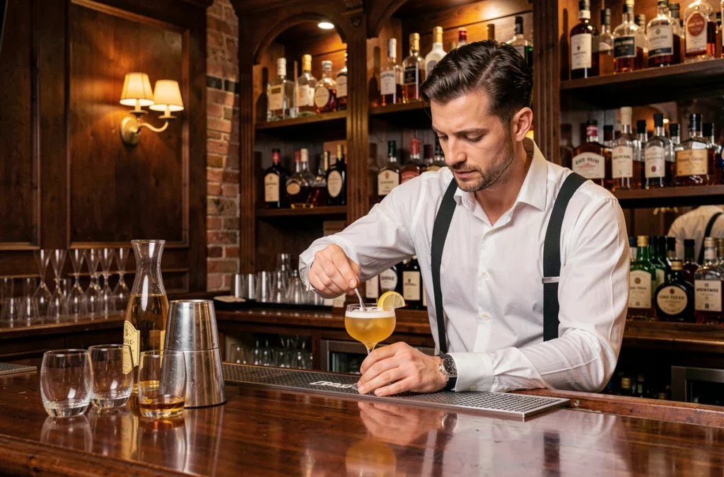 Barman du Carry Nation à Marseille préparant un cocktail classique dans un cadre speakeasy au style prohibition